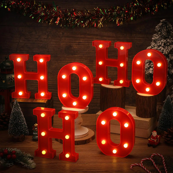 VIHOSE Christmas LED Letter Lights Sign Table Decoration Christmas Light up Letters Battery Powered Letter for Home Bar Christmas Party Bedroom Tabletop Decoration Gift(Ho Ho Ho)