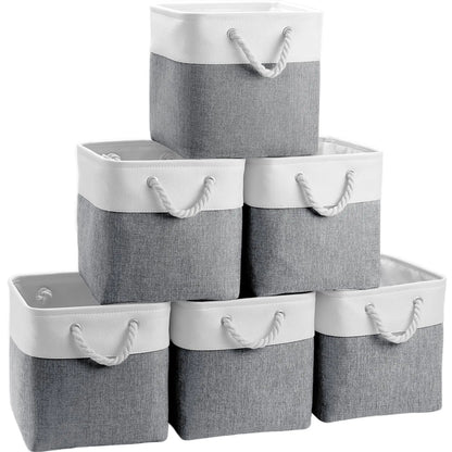 FinishingBo Fabric Cubes Storage Basket 6 Pack 11x11 in with Handles Foldable Cube Storage Bins for Shelves Home Office Nursery Organizers