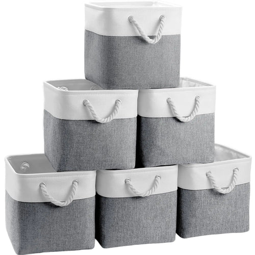 FinishingBo Fabric Cubes Storage Basket 6 Pack 11x11 in with Handles Foldable Cube Storage Bins for Shelves Home Office Nursery Organizers
