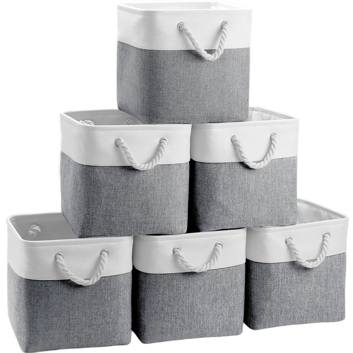 FinishingBo Fabric Cubes Storage Basket 6 Pack 11x11 in with Handles Foldable Cube Storage Bins for Shelves Home Office Nursery Organizers