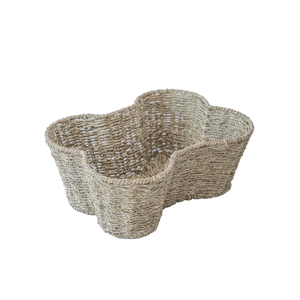 JJSQ Storage Basket Bins for Dog Toy Pet Toy Organizer Seagrass Baskets for Organizing Bone Shape Basket Handmade 17" x 13" x 7"
